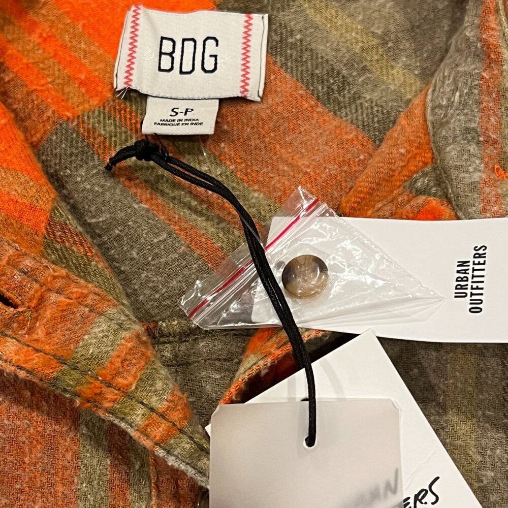Urban Outfitters BDG Andy Distressed Flannel Shirt, NWT, Orange, S